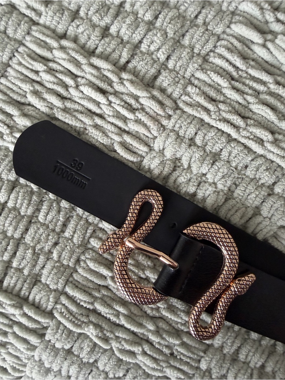 Black Leather Belt with Gold Snake Buckle - Picture 3 of 5